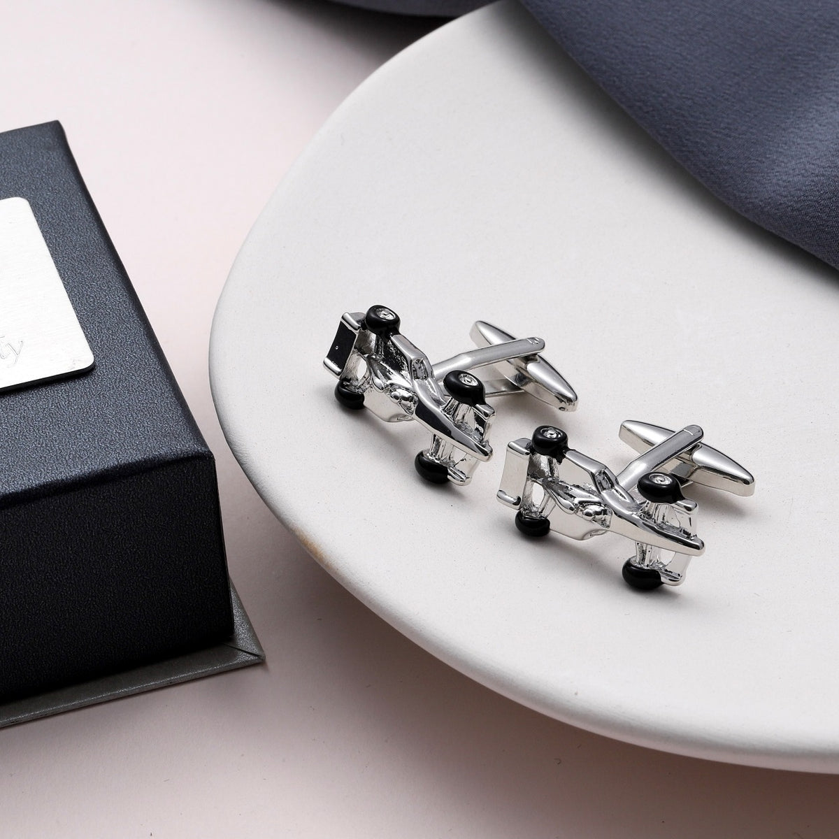 Silver car hot cuff links