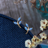 Blue Leaf Crystal Earrings Studs - sterling silver-NuNu jewellery