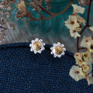 Sunflower Earring Studs - sterling silver-NuNu jewellery