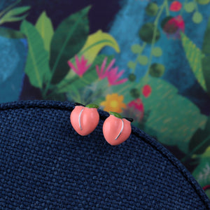 Enamel Pink Peach Stud Earrings - sterling silver-NuNu jewellery