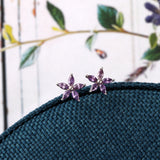 Purple Gem Flower Stud Earrings - sterling silver-NuNu jewellery