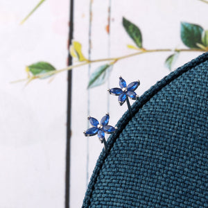 Blue Gem Flower Stud Earrings - sterling silver-NuNu jewellery