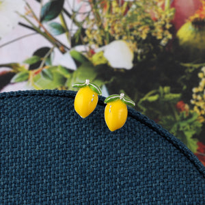 Enamel Lemon Stud Earrings - sterling silver-NuNu jewellery