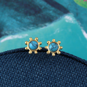 Gold Sun with Turquoise Stud Earrings - sterling silver-NuNu jewellery