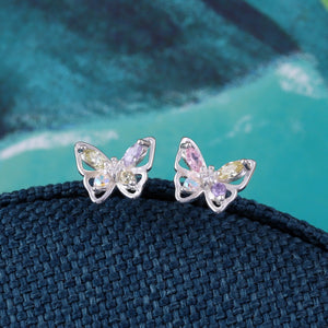 Crystal Rainbow Butterfly Stud Earrings - sterling silver-NuNu jewellery